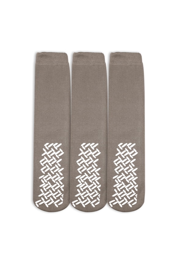 Nobles Assorted Anti Skid/ No Slip Hospital Gripper Socks, Great for adults, men, women. Designed for medical hospital patients but great for everyone (3 Pairs Tan)
