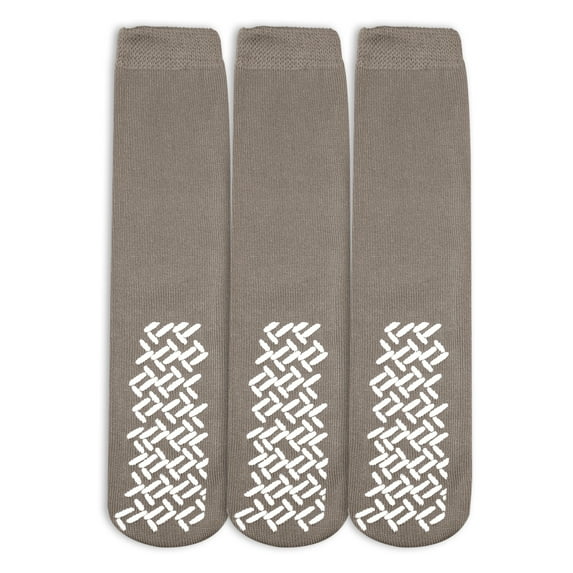 Nobles Assorted Anti Skid/ No Slip Hospital Gripper Socks, Great for adults, men, women. Designed for medical hospital patients but great for everyone (3 Pairs Tan)