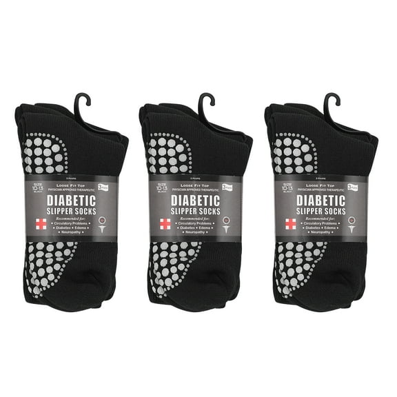 Nobles Assorted Diabetic Anti Skid/ No Slip Hospital Gripper Socks, Great for adults, men, women. Designed for medical hospital patients but great for everyone (Black Skid 2, 10-13)