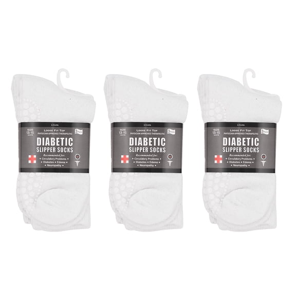 Nobles Assorted Diabetic Anti Skid/ No Slip Hospital Gripper Socks, Great for adults, men, women. Designed for medical hospital patients but great for everyone (White Skid 2, 13-15)