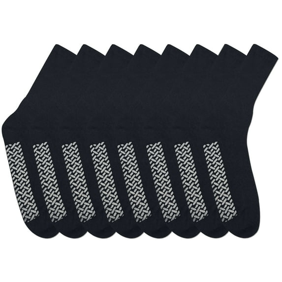 Nobles Assorted Diabetic Anti Skid/ No Slip Hospital Gripper Socks, Great for adults, men, women. Designed for medical hospital patients but great for everyone (Size 10-13 - 9 Pairs Black)