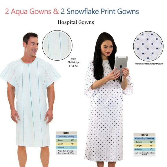 Nobles Health Care Blue/Green Squares Print 3X Unisex Hospital Gown- Pack of 2