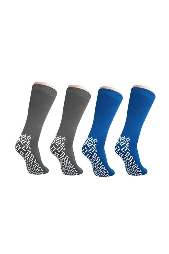 Nobles XXXL Extra Wide Bariatric Non Skid Slipper Socks for Swollen Feet and Edema -XXXL Extra Wide (4 Pairs 2 Blue 2 Gray)