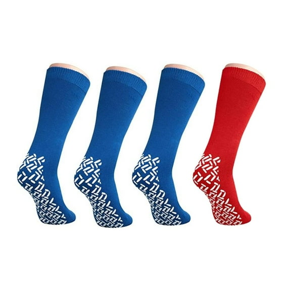 Nobles XXXL Extra Wide Bariatric Non Skid Slipper Socks for Swollen Feet and Edema -XXXL Extra Wide (4 Pairs 3 Blue 1 Red)