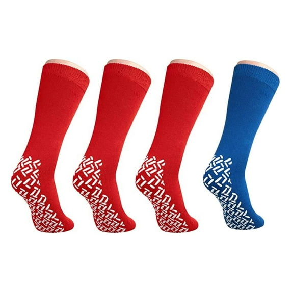 Nobles XXXL Extra Wide Bariatric Non Skid Slipper Socks for Swollen Feet and Edema -XXXL Extra Wide (4 Pairs 3 Red 1 Blue)