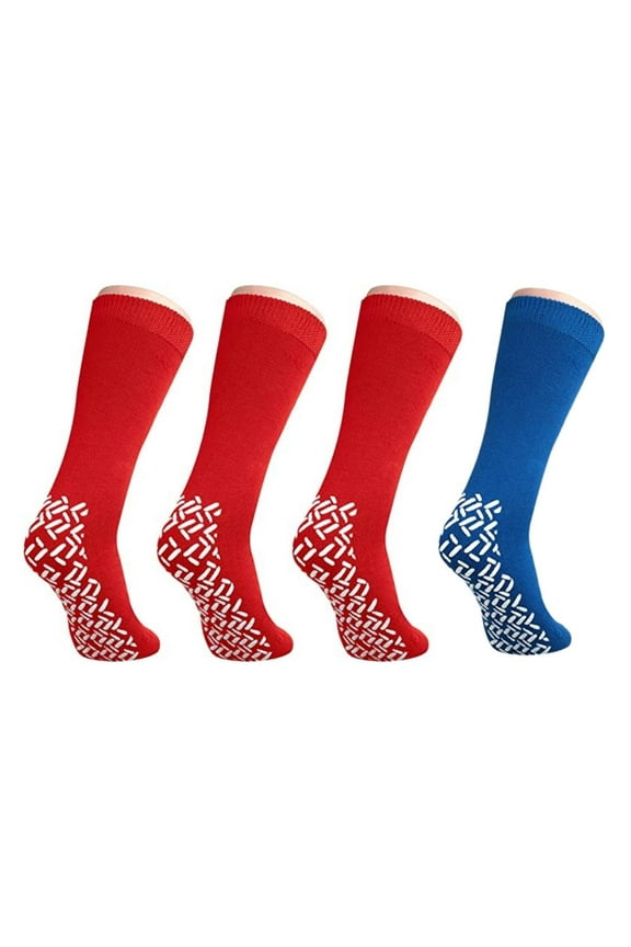 Nobles XXXL Extra Wide Bariatric Non Skid Slipper Socks for Swollen Feet and Edema -XXXL Extra Wide (4 Pairs 3 Red 1 Blue)