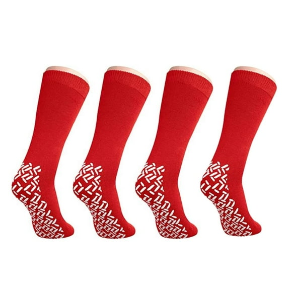 Nobles XXXL Extra Wide Bariatric Non Skid Slipper Socks for Swollen Feet and Edema -XXXL Extra Wide (4 Pairs Red)