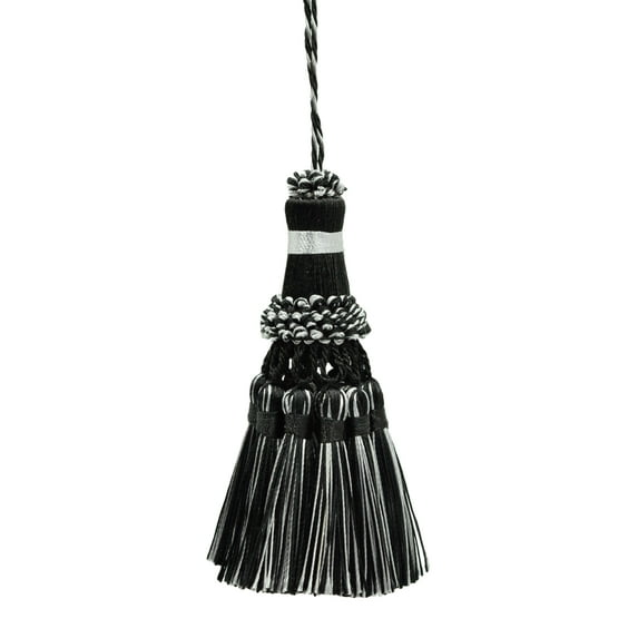 Noblesse Collection Elegant Hand Crafted 4" (10cm) Key Tassel, 3" (7.5cm) Loop # NKT,, Silver Grey, Black #SGB (Pure Black, Light Grey, Grey Silver) Sold Individually