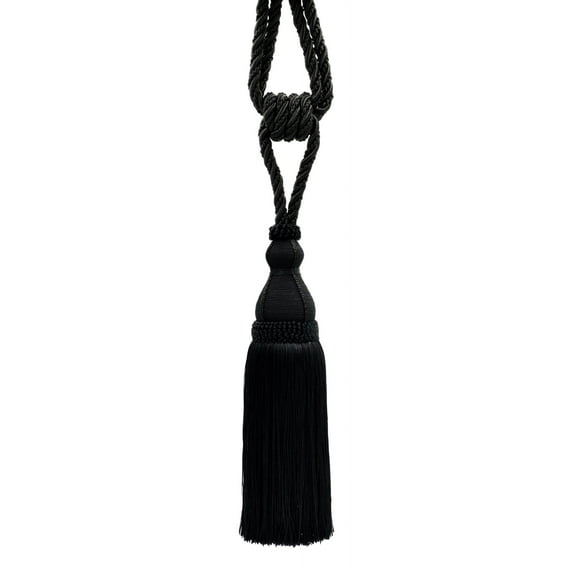 DECOPRO Elegant Large Tassel Tieback for Curtains & Draperies, Tassel Length 12" (30.5cm), Spread 30" (76cm) # TBH15, Pure Black #K9 (Jet Black) Sold Individually
