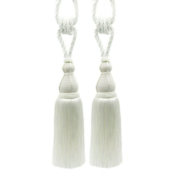 DECOPRO Elegant Large Tassel Tieback for Curtains & Draperies, Tassel Length 12" (30.5cm), Spread 30" (76cm) # TBH15, Pure White #A1 (Bright White) Set of 2