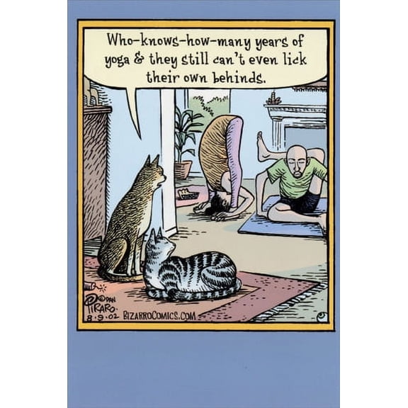 NobleWorks Funny Cats Birthday Greeting Card w/ 5x7 Envelope (1 Card), for Men, Women, Bday Yoga Lick Behinds 4678