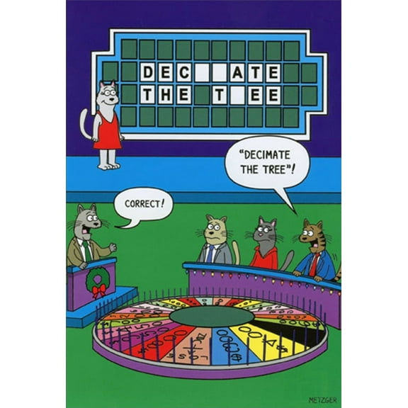 Nobleworks Decimate the Tree : Cat Wheel of Fortune Humorous : Funny Christmas Card (1 card/1 envelope)