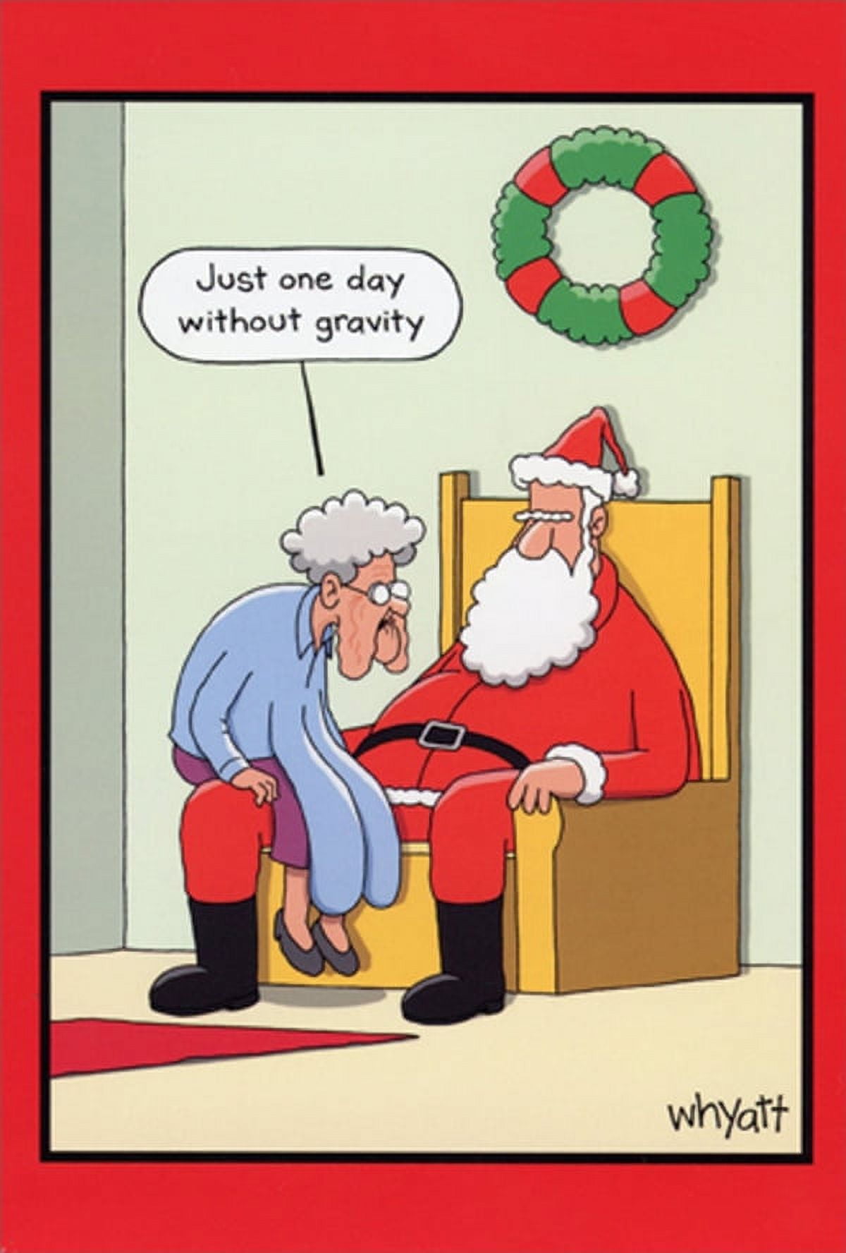 Nobleworks Just One Day Without Gravity - Old Lady on Santa's Lap Box of 12 Humorous : Funny Christmas Cards