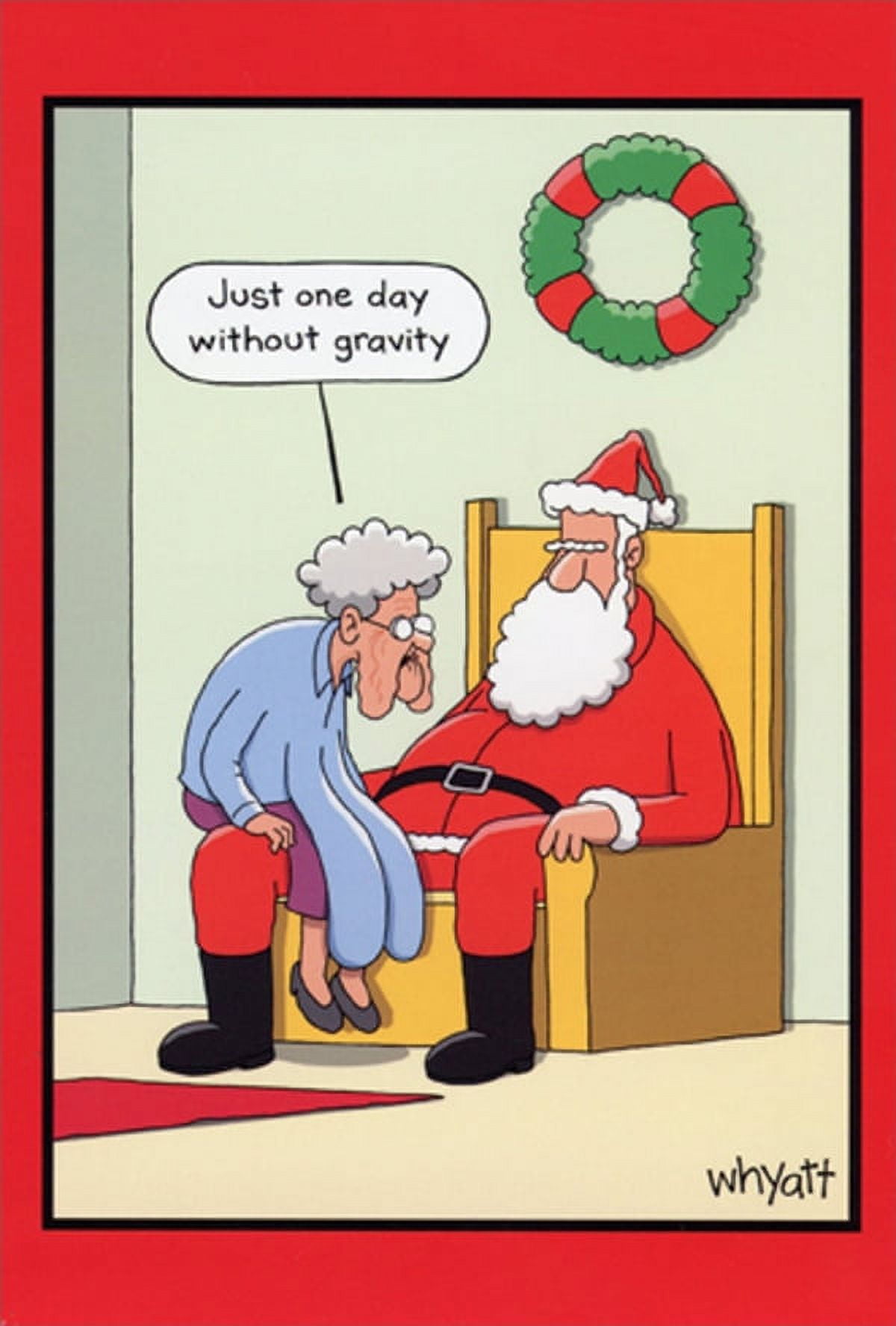 Nobleworks Just One Day Without Gravity - Old Lady on Santa's Lap Humorous : Funny Christmas Card (1 card/1 envelope)