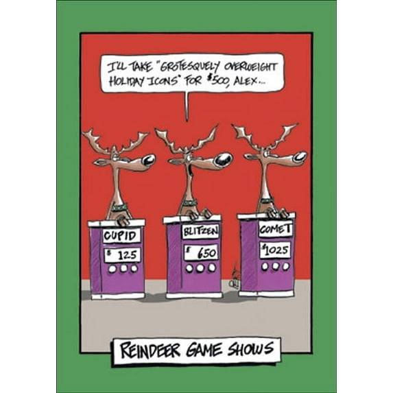 Nobleworks Reindeer Gameshow Funny / Humorous Christmas Card (1 card/1 envelope)