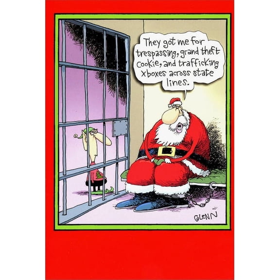 Nobleworks Santa in Jail Funny / Humorous Christmas Card (1 card/1 envelope)
