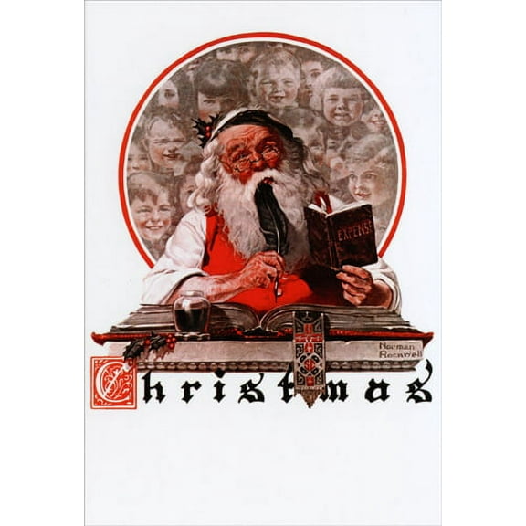 Nobleworks Saturday Evening Post: Santa Writing Norman Rockwell Christmas Card (1 card/1 envelope)