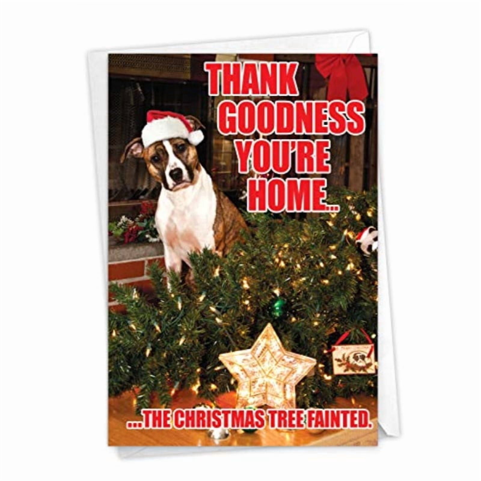 Dog and Christmas Tree - Cute Pet Merry Christmas Card with Envelope (4 ...