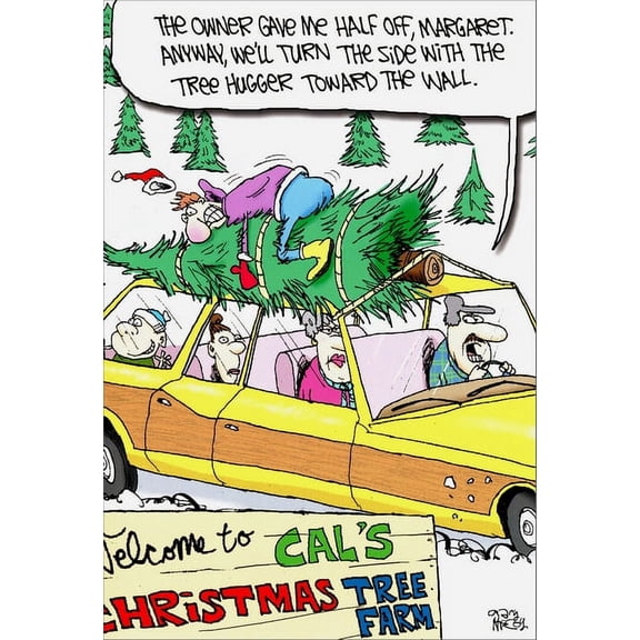 NobleWorks 12 Funny Christmas Cards w/ 5x7 Envelopes, 1x12 Designs, for Men, Women, - Tree Farm Tree Hugger B5807