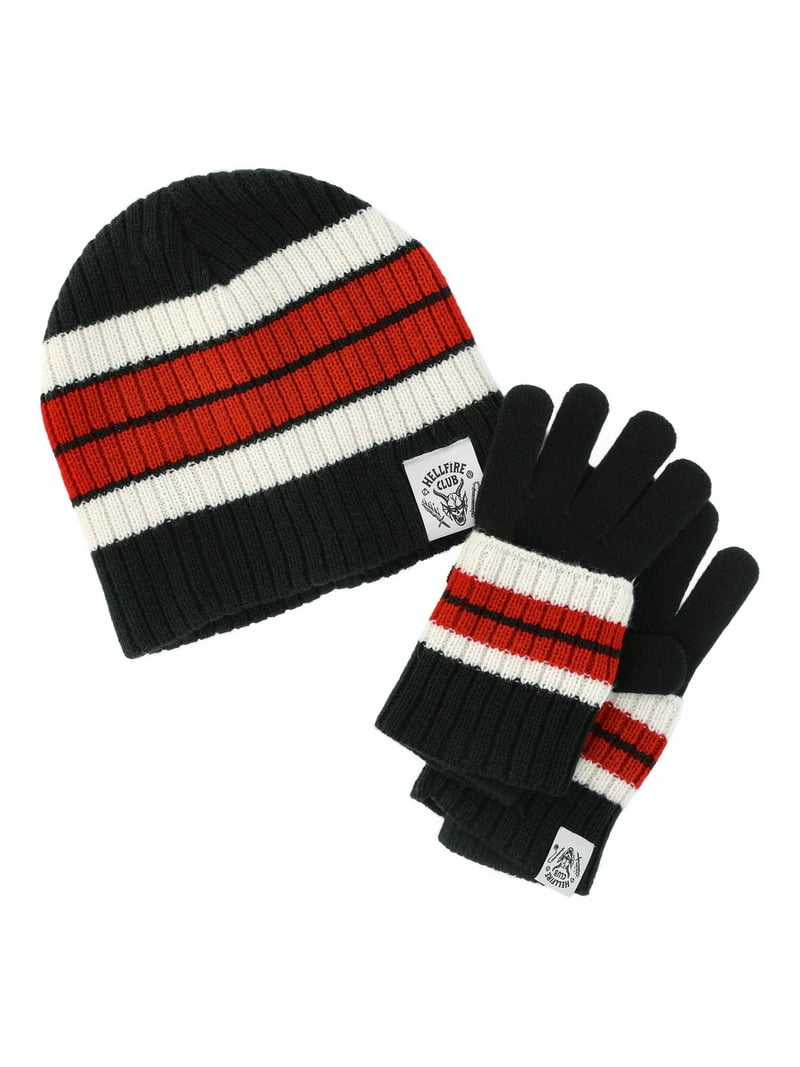 Netflix Stranger Things Hellfire Club Skull Knit Beanie and Gloves