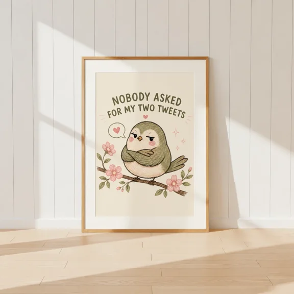 Nobody Asked For My Two Tweets Bird Print Funny Bird Wall Art Decor Home Decor Office Wall Art