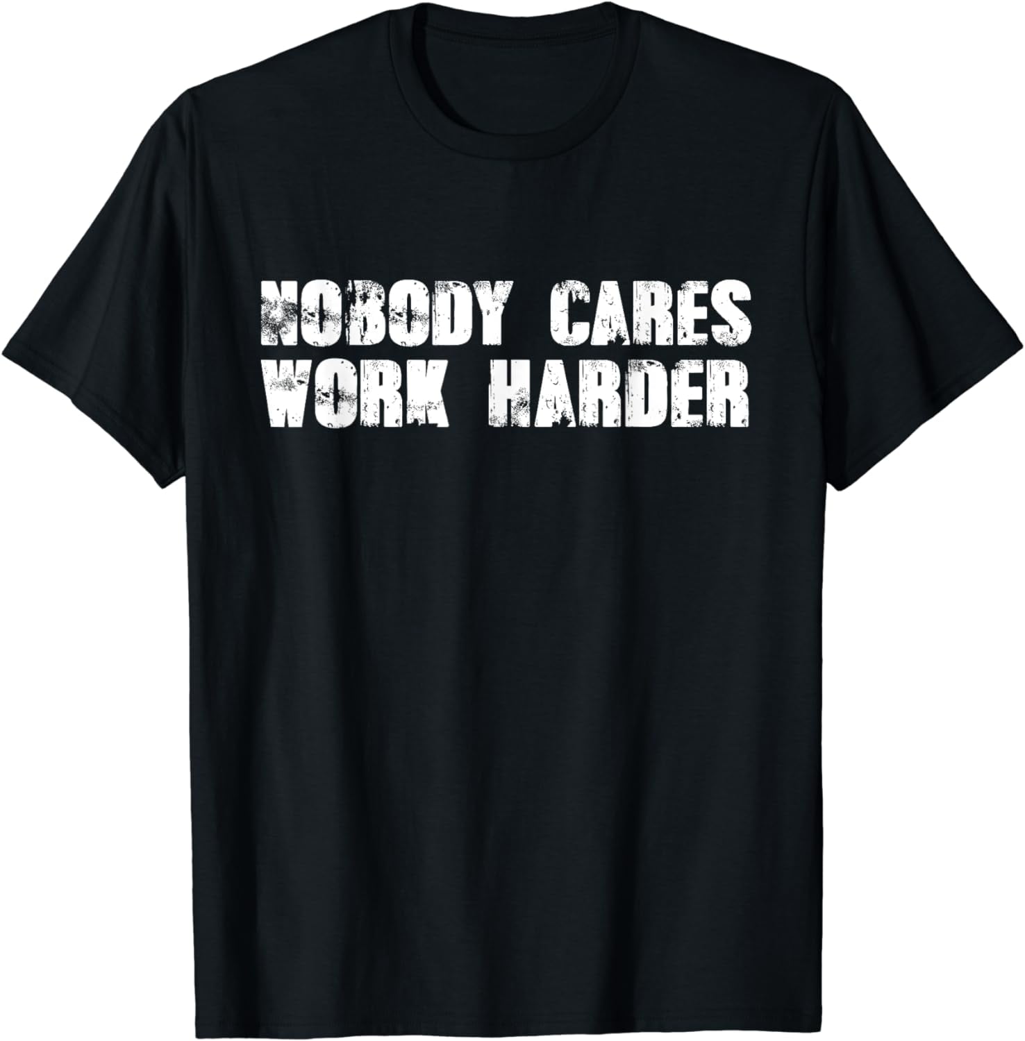 T-shirt Uomo "Work Cares Harder" In Cotone, Fitness Motivazionale, Girocollo Nera