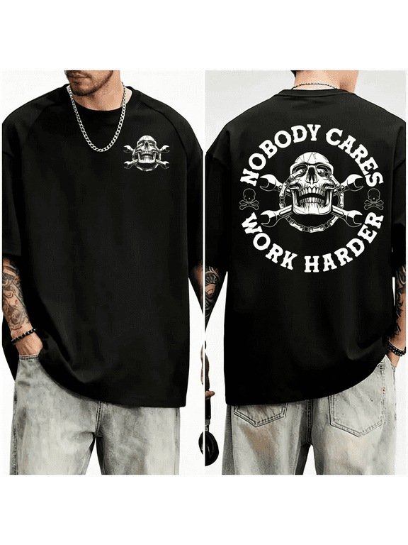 Nobody Cares Work Harder Skull Mechanic Engineer Unisex T-Shirt 2-sided print