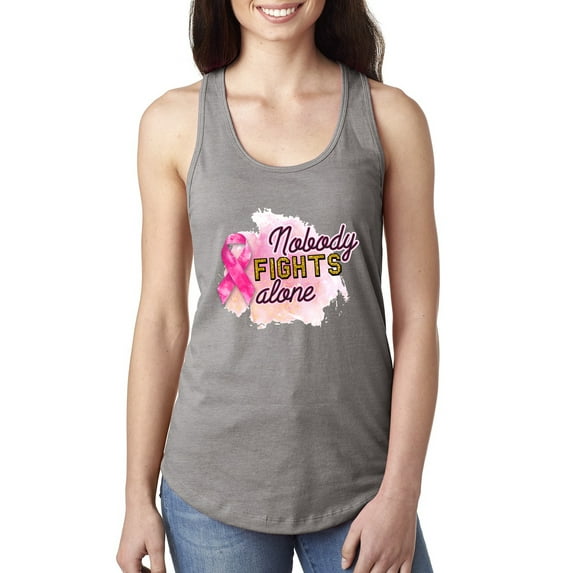 Nobody Fights Alone Watercolor Sparkles Breast Cancer Awareness Ladies Racerback Tank Top, Heather Grey, Medium