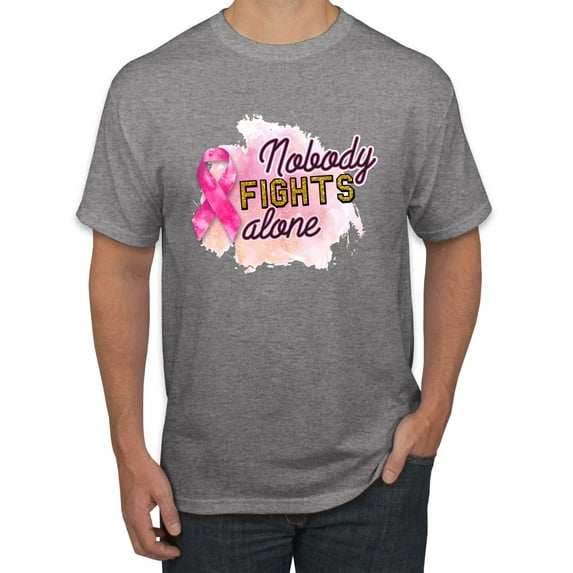Nobody Fights Alone Watercolor Sparkles Breast Cancer Awareness Men's Graphic T-Shirt, Heather Grey, X-Large
