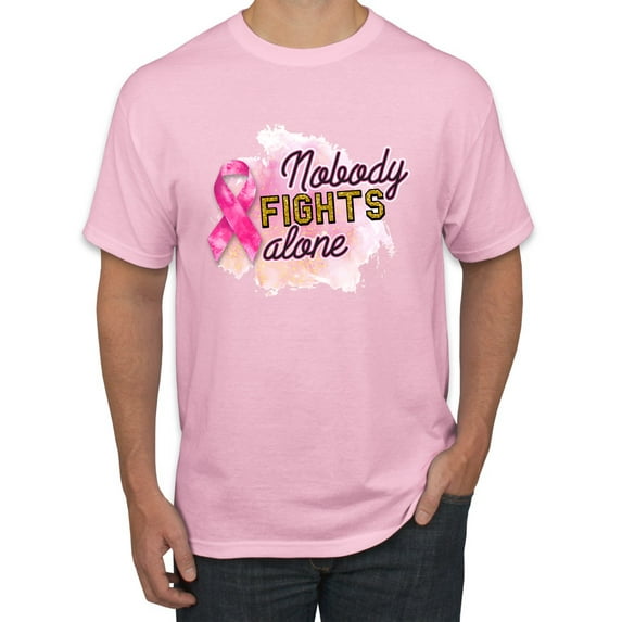 Nobody Fights Alone Watercolor Sparkles Breast Cancer Awareness Men's Graphic T-Shirt, Light Pink, XX-Large
