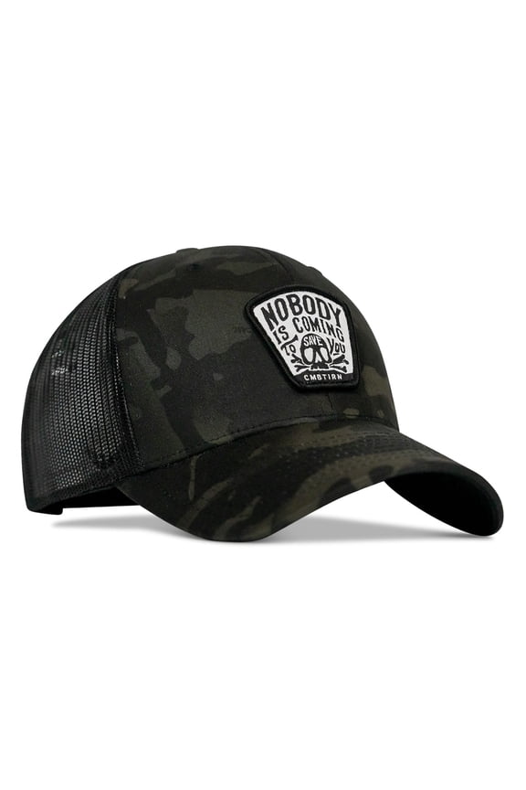 Nobody Is Coming To Save You Skull Patch Snapback Hat Black Multicam