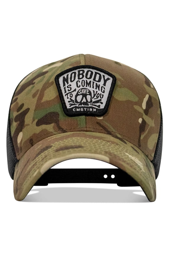 Nobody Is Coming To Save You Skull Patch Snapback Hat Multicam / Black