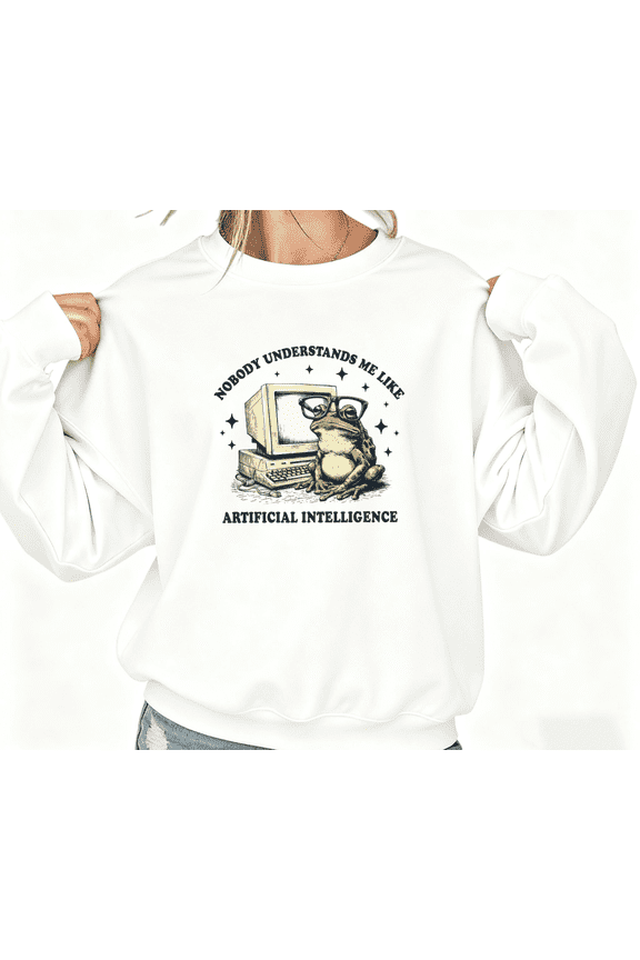 Nobody Understands Me Like Artificial Intelligence Graphic Tees T Shirt Suitable Cotton Tops Round-neck long-sleeved white S-3XL