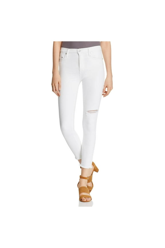 Womens Cult Destroyed Raw Hem Skinny Jeans White 29