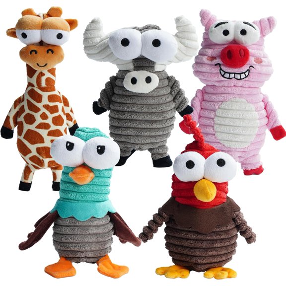 Nocciola 5 PCS Entire Barnyard Dog Toys with Squeaky Sounds, Christmas gift, Durable and Stimulating Plush Toys for Small to Large Dogs