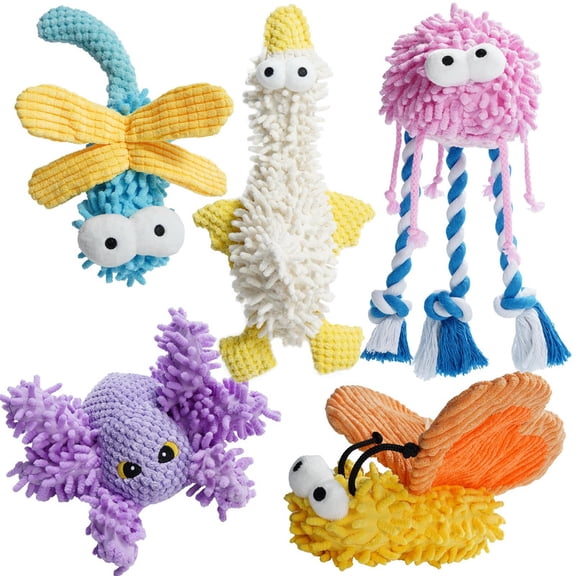 Nocciola 5 PCS Pastel Squeaky Plush Dog Toys, Cute Fuzzy Crinkle Dog Toys for Indoor & Outdoor Play, Durable Stuffed Toys for All Breeds