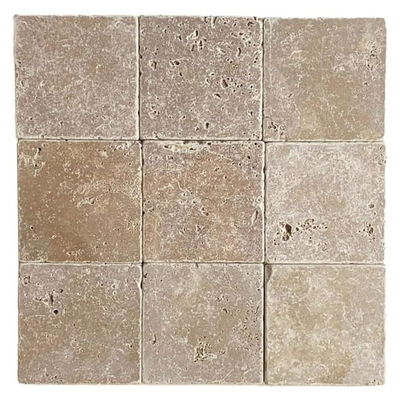 Noce 4x4 Tumbled Travertine Floor Backsplash 9 Piece Pack