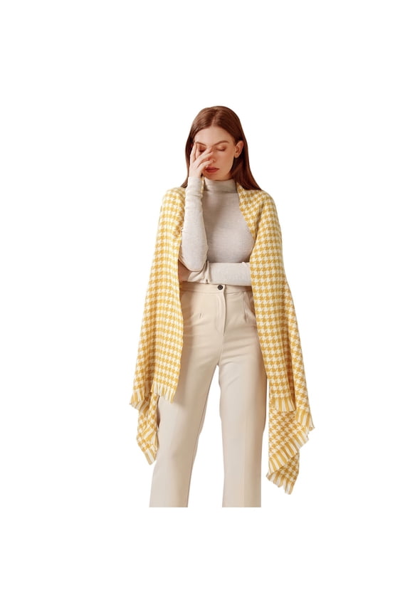 Scarf for Women Fashion Winter Warm Soft Casual Tassel Houndstooth Printing Muffler Yellowone Size