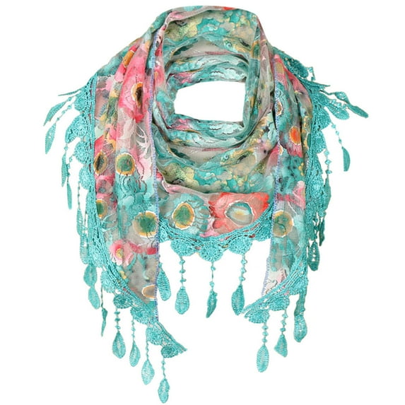 Nochalofo Scarf for Women Lace Tassel Floral Multicolor Print Hollow Scarf Shawl Wraps Scarves Done Size