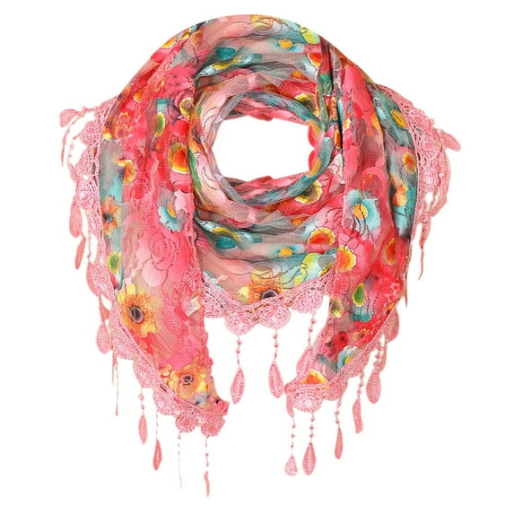 Nochalofo Scarf for Women Lace Tassel Floral Multicolor Print Hollow Scarf Shawl Wraps Scarves Fone Size