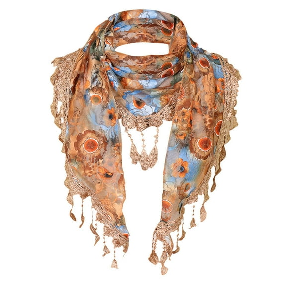 Nochalofo Scarf for Women Lace Tassel Floral Multicolor Print Hollow Scarf Shawl Wraps Scarves Jone Size