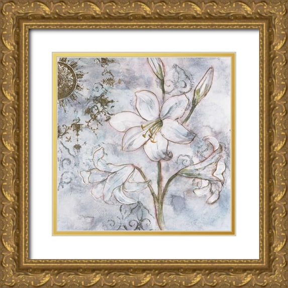 Nocito, James 12x12 Gold Ornate Wood Framed with Double Matting Museum Art Print Titled - Floral Pearls II