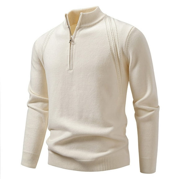 Nock Neck Sweater for men Long Sleeve Soft Pullover Sweatshirts Classic fit Button Soft Fall Winter Tops Casual Comfy Tops (L, White)