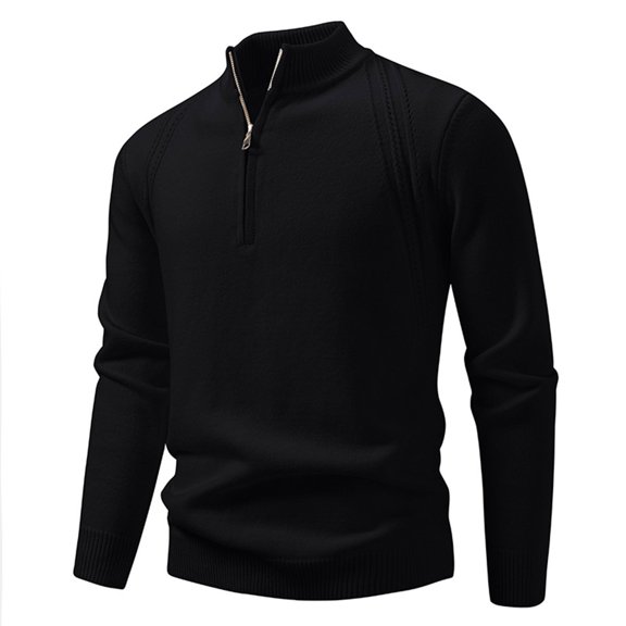 Nock Neck Sweater for men Long Sleeve Soft Pullover Sweatshirts Classic fit Button Soft Fall Winter Tops Casual Comfy Tops (XL, Black)