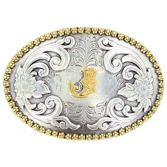 Nocona Belt Co. Mens Berry Oval Buckle withInitial J Silver