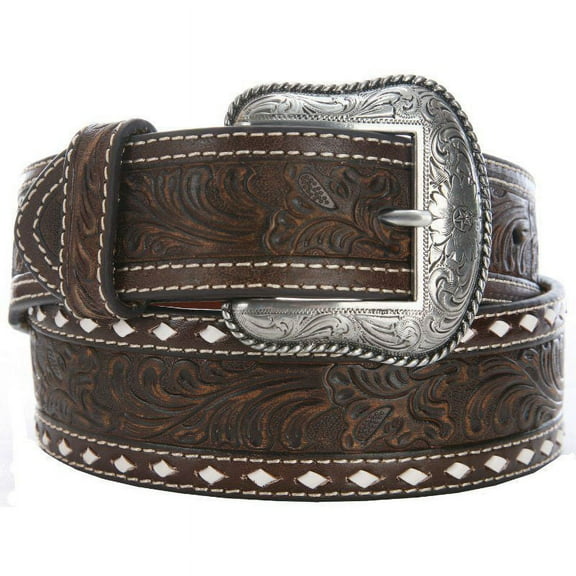 Nocona Belt Co. Men's Tapered Floral Tooled Western Brown 34