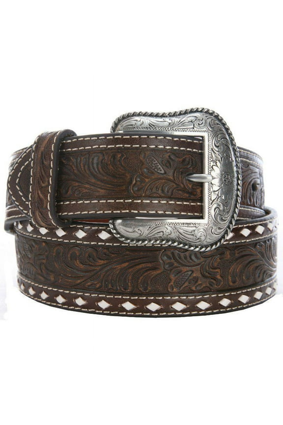 Nocona Belt Co. Men's Tapered Floral Tooled Western Brown 46