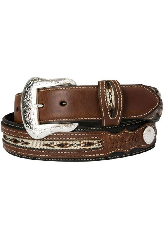 Nocona Belt Co. Mens /Brown Inset Fabric Basic Belt 46 Black