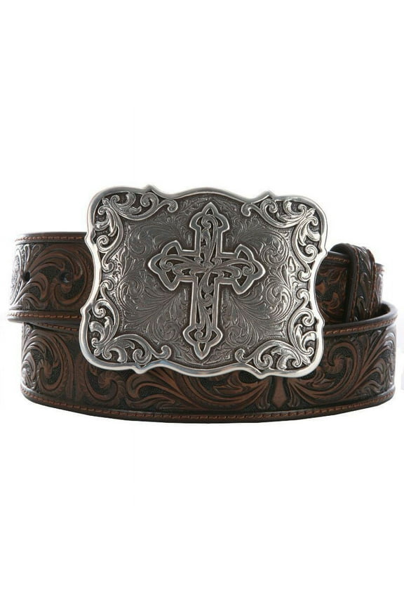 Belt Co. Women's Embossed Leather Cross Buckle - N34838-02 Medium