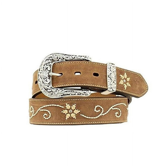 Nocona Ladies Brown Floral Embroidered Leather Belt N3447044